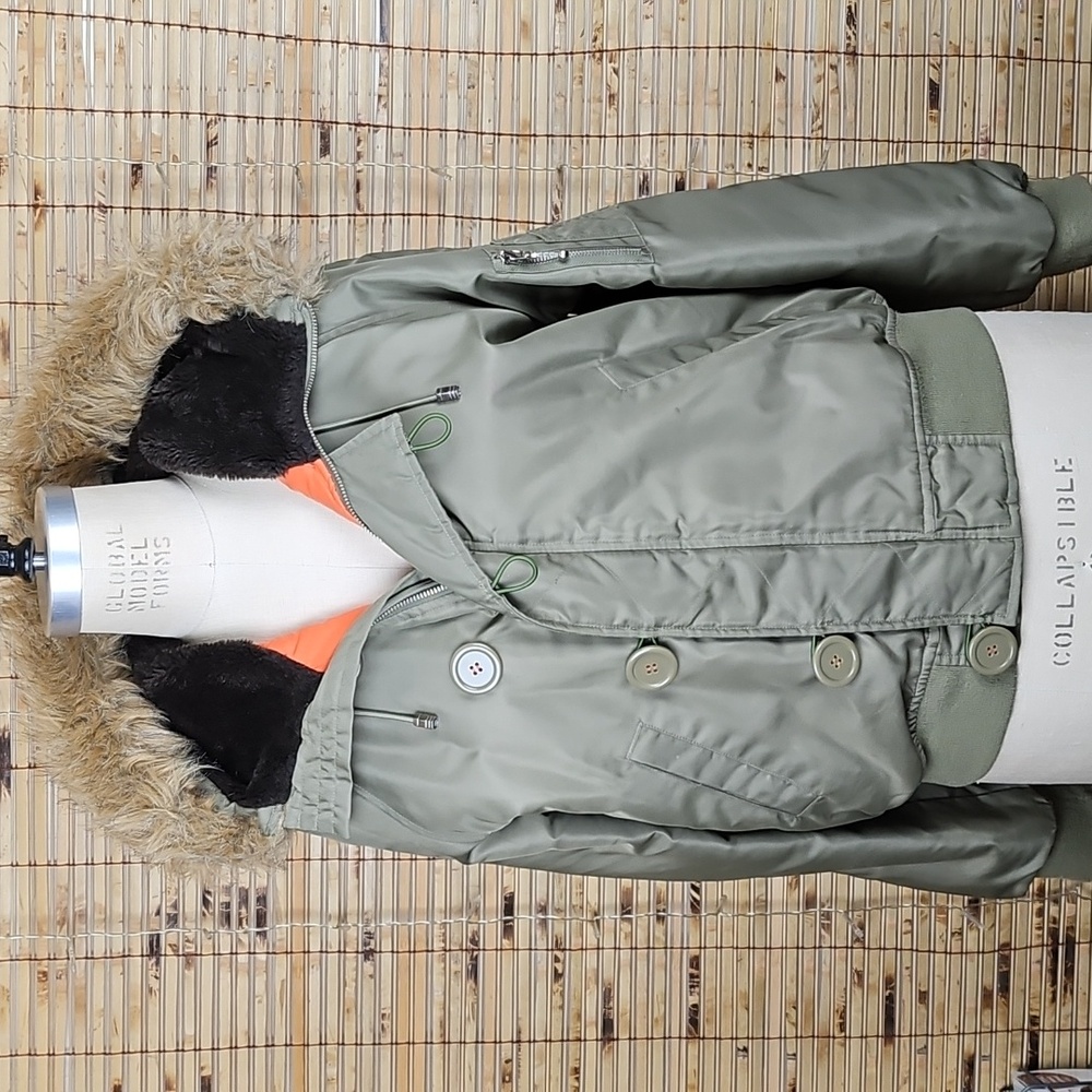 Arizona Jean Company Olive Bomber Jacket with Faux Fur Hood